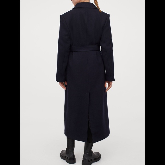 NWT H&M Premium Quality 64% Wool Navy Coat Size M - Picture 4 of 5